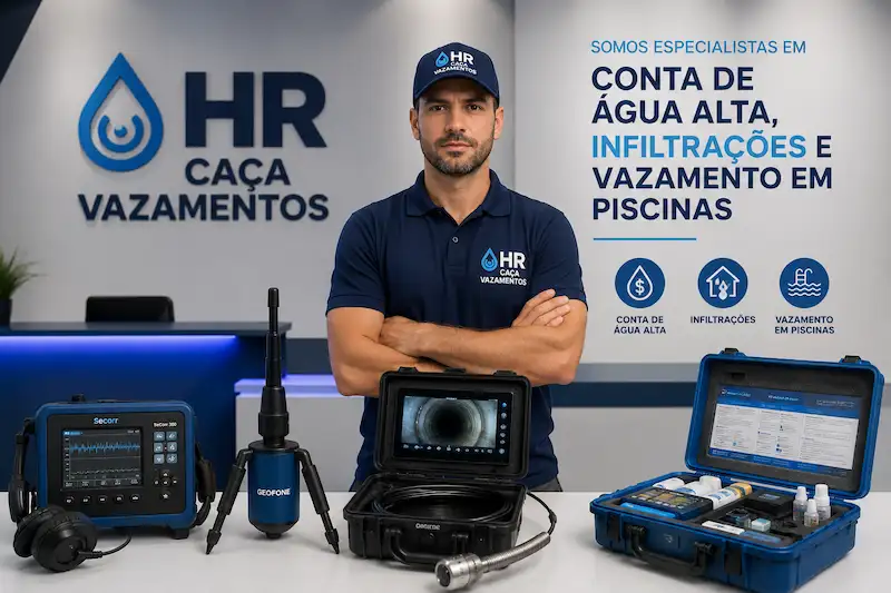 Técnico HR Caça Vazamentos com equipamentos profissionais